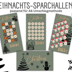 Savings challenge Christmas/German version/PDF/suitable for A6 envelopes in savings binder/Digital download/envelope method