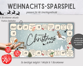 Merry Christmas Christmas Savings Game Set Dice Savings Game/Challenge Saving | A6 Zipper Envelope Method | PDF Download/ Budget