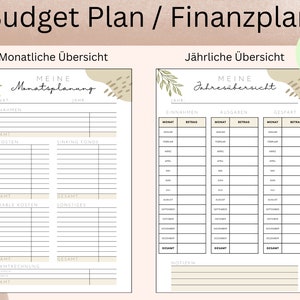 Budgetplanner Duits A4 A5 A6 Financiële planner om huishoudboek af te drukken Maandelijkse en jaarlijkse begroting Vaste kosten Direct downloaden PDF