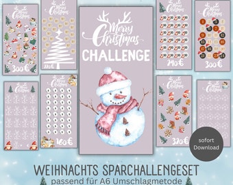Sparchallenge Set Christmas PDF suitable for A6 envelopes in Sparbinder - German version - digital download Xmas envelope method