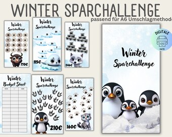 Savings challenge set winter/seasons/German version/PDF/suitable for A6 envelopes in savings binder/digital download/envelope method