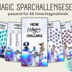 Savings challenge set Magic Fantasy/German version/PDF/suitable for A6 envelopes in savings binder/Digital download/envelope method