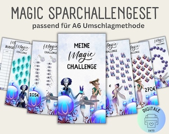 Savings challenge set Magic Fantasy/German version/PDF/suitable for A6 envelopes in savings binder/Digital download/envelope method