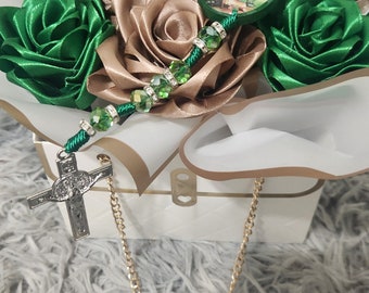 Purse Bouquet With Eternal Roses Bolsa Buchona with Virgin Pendant//San Judas// small crown