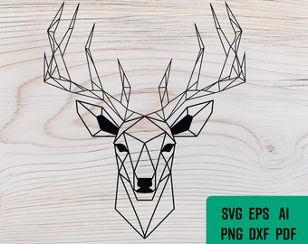 鹿の頭 SVG | 幾何学 | 荒野 svg | ベクター | 鹿のクリップアート | Cricut | 鹿のシルエット | T シャツ | png ai pdf eps jpg