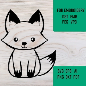 Renard mignon SVG | Animaux des bois | Svg nature sauvage | vectorielle | Fichier de broderie | Cricut | Silhouette de renard | -shirt | png ai pdf dxf eps jpg