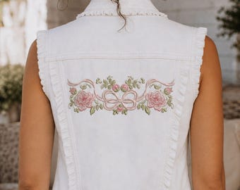 Bloemen strik jas terug vest machine borduurwerk ontwerp digitaal downloadbestand