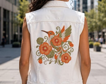 Kolibrie bloemen T-shirt jas achterkant Machine borduurwerk ontwerp digitaal downloadbestand