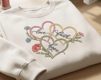Love Faith Hope Shirt harten Machine borduurwerk ontwerp digitaal downloadbestand