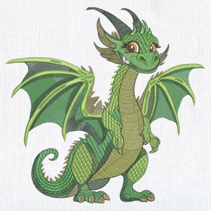 Süßer Grüner Drache Stickdatei, Maschinenstickerei, Maschinenstickerei, Cartoon Drache Stickmuster für Kinder in 8 Größen