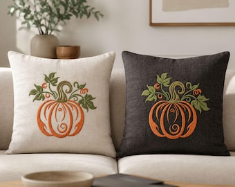 Diseño de bordado a máquina de almohada de calabaza otoñal (archivo de descarga digital)