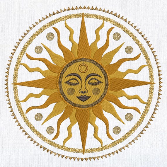 Sun Face Mandala Machine Embroidery Design: Celestial Pattern (Digital embroidery files)