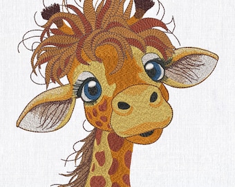 Lindo diseño de bordado a máquina de cabeza de jirafa, divertido archivo de bordado de cara de jirafa, patrón de bordado de animales de safari para bebés para niños, 8 tamaños