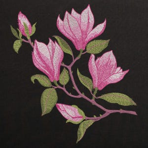 Pink Magnolia Flowers Branch Machine Embroidery design, Spring Floral Embroidery File, Botanical Bloom Embroidery pattern 8 Sizes