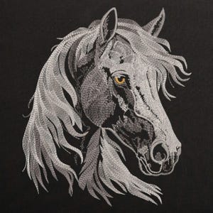 Horse Head Machine Embroidery Design, Farm animals Embroidery File, Flowing Mane Horse Embroidery Pattern only for very dark fabric 8 Sizes