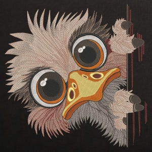 Funny Ostrich Boy Peeking Machine Embroidery design, Cute Birds Embroidery File, Pes embroidery pattern. 8 Sizes Instant download