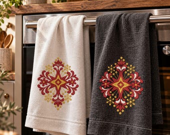 クリスマスティータオル用ミシン刺繍デザイン、お祝いのテーブルリネンスター、デジタルダウンロードファイル