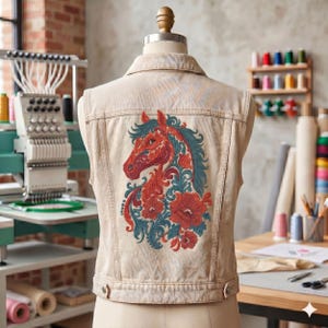 Horse Back Jacket Vest Machine Embroidery Design Digital Download File