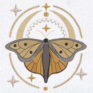 Magic Celestial Moth Machine Embroidery Design, Mystic Butterfly Digital Embroidery File, 8 Sizes, Instant Download