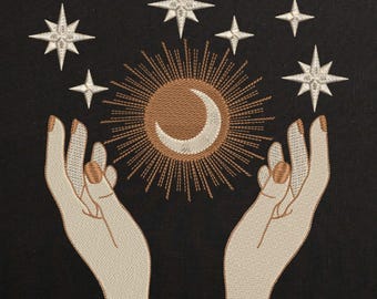 Mystical Hands Moon Embroidery Design: Celestial Magic (Instant Download)