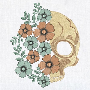 Floral Skull Machine Embroidery design, Skeleton Digital File, Halloween day dead Skull Pattern 8 Sizes, Instant Download