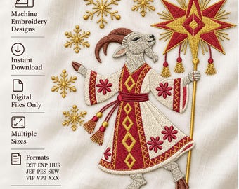 スカンジナビアのユールゴート刺繍デザイン、北欧の冬、デジタルダウンロードファイル