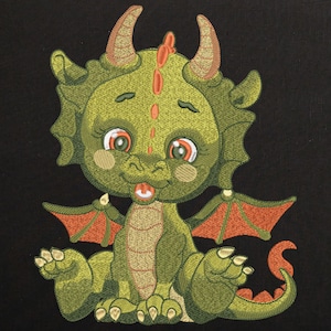 Cute Green Baby Dragon Machine Embroidery Design, Happy Dragon wings Embroidery File, Cartoon Fantasy Dragon Embroidery Pattern 8 Sizes