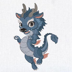 Lindo diseño de bordado a máquina de dragón azul, archivo de bordado de dragón de dibujos animados, patrón de bordado de dragón bebé 8 tamaños Descarga instantánea