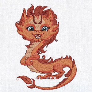 かわいいファンタジーの燃えるようなドラゴンの機械刺繍デザイン、漫画の赤ちゃんドラゴンの刺繍ファイル魔法の刺繍パターン8サイズ即時ダウンロード