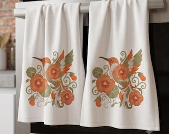 Kolibrie bloemen keukenhanddoek servet machine borduurwerk ontwerp digitaal downloadbestand