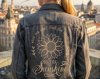 Boho Sunflower Quote Jacket Back Machine Embroidery Design Digital Download File