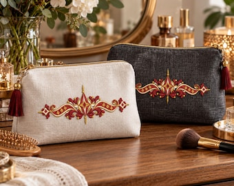 刺繍入りトートバッグ、機械刺繍デザイン、コスメポーチトリム、デジタルダウンロードファイル