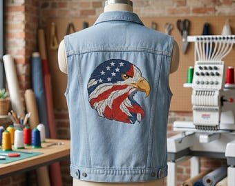 Patriottische adelaar jas terug machine borduurwerk ontwerp digitaal downloadbestand