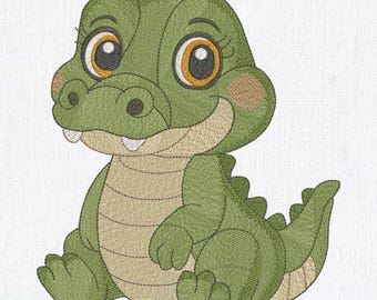 Cute Baby Crocodile Machine Embroidery Design, Jungle Alligator Embroidery File, Safari Animal Embroidery Pattern for Kids 8 Sizes