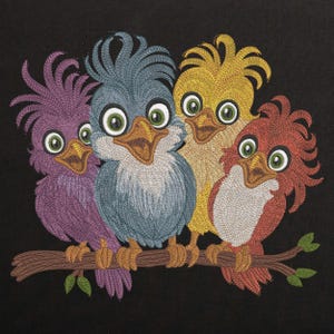 Colorful Funny parrots Machine Embroidery design, Cartoon Birds File, Quirky Birdies Pattern 6 sizes Instant Download