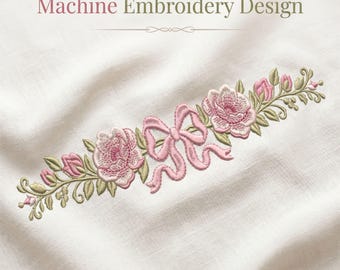 Roze roos boog bloemenrand Machine borduurwerk ontwerp digitaal downloadbestand