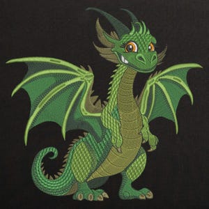Süßer Grüner Drache Stickdatei, Maschinenstickerei, Maschinenstickerei, Cartoon Drache Stickmuster für Kinder in 8 Größen