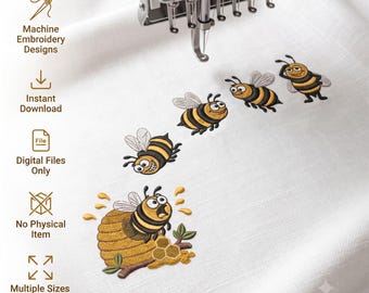 Funny Bees And Beehive Machine Embroidery Design Digital Download File