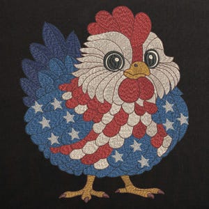 4th july Patriotic American chicken Machine Embroidery design,  Cute rooster File, Farm baby bird Pattern 6 sizes Instant Download