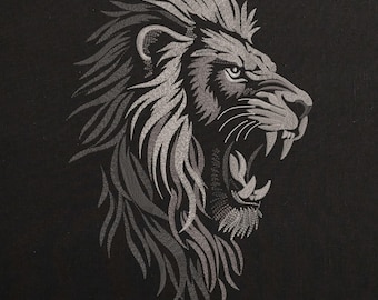Roaring Lion Machine Embroidery Design, Wild Cat Face (Dark Fabric) (Digital Download)