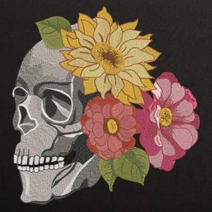 Floral Skull Machine Embroidery design, Gothic boho skull Embroidery File, Pes embroidery pattern. 8 Sizes Instant download