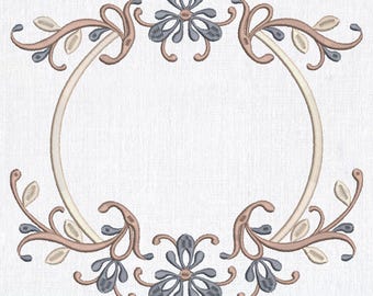 Floral Monogram Frame Embroidery Design: Flower Border (PES, DST, EXP +)