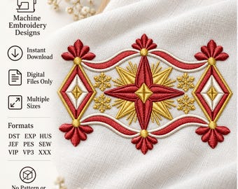 クリスマススターのミシン刺繍デザイン、お祝いのオーナメントのデジタルダウンロードファイル