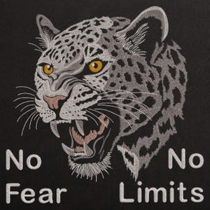 Realistic Aggressive Leopard face, motivational quote Machine Embroidery design, Jungle Wild Big Cat head File. 6 sizes only for dark fabric