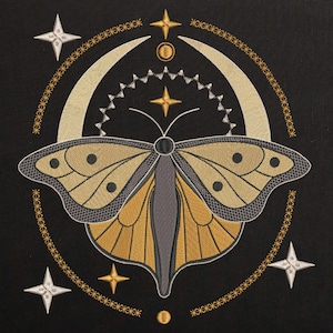 Magic Celestial Moth Machine Embroidery Design, Mystic Butterfly Digital Embroidery File, 8 Sizes, Instant Download