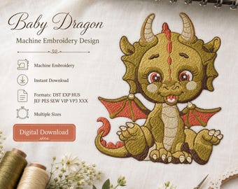 Schattige baby draak kinderen machine borduurwerk ontwerp digitaal downloadbestand