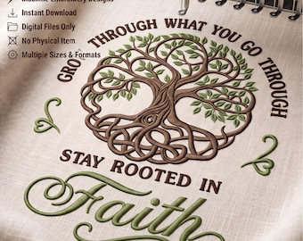 Christian Tree Of Life Faith Quote Machine Embroidery Design Stay Rooted In Faith Digital Download File