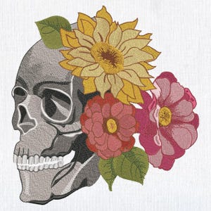 Floral Skull Machine Embroidery design, Gothic boho skull Embroidery File, Pes embroidery pattern. 8 Sizes Instant download