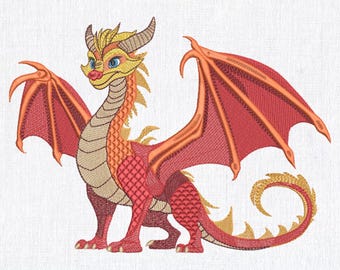 Borduurontwerp rode draak: fantasie mythisch wezen (8 maten)