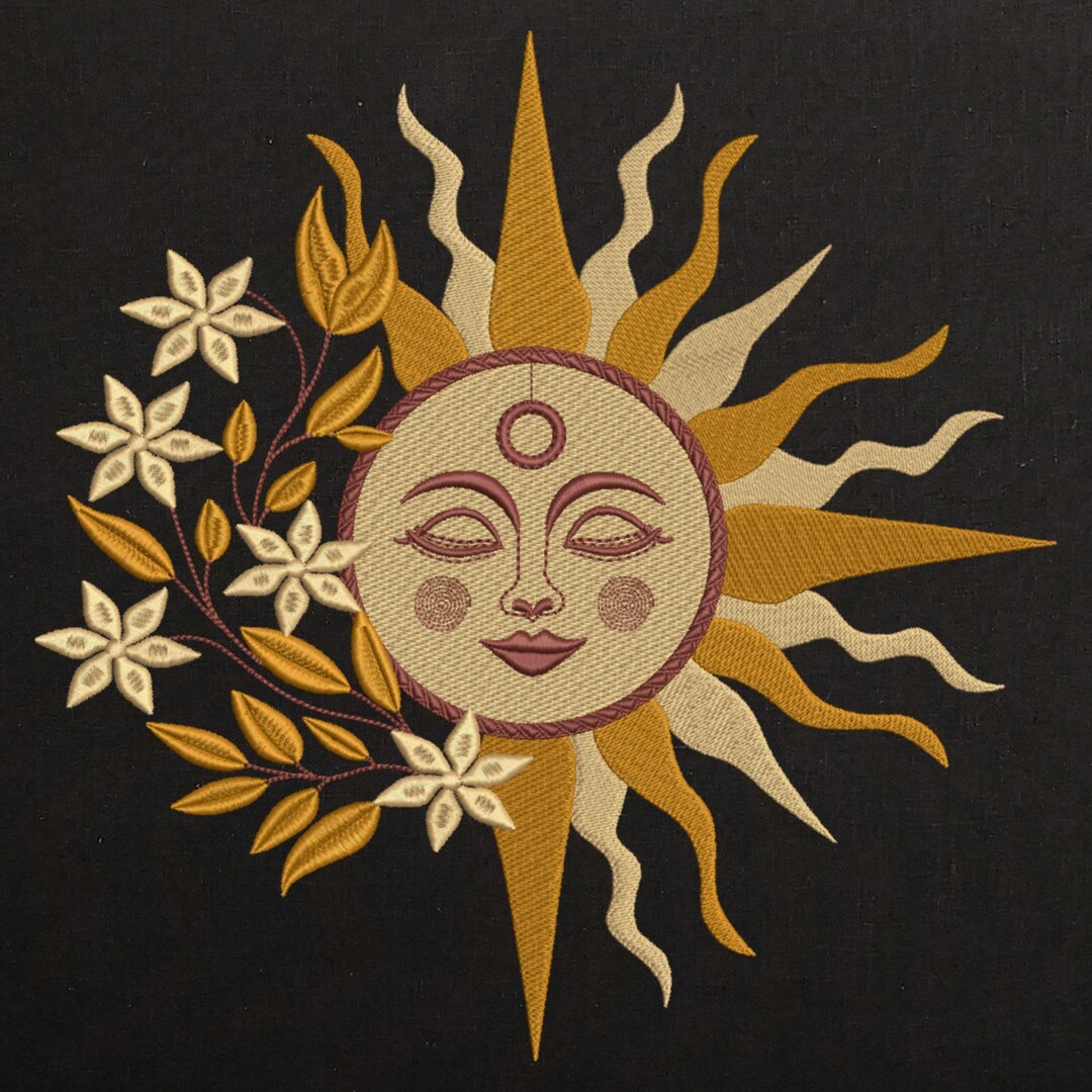 Sun Face Embroidery Design: Mystical Floral, Celestial Magic (digital ...